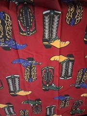 Cowboy Boots On Dark Red Cotton Fabric 36″ X 27″