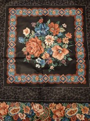 Vtg VIP Cranston Print Works Floral & Black Print Fabric 14 Squares 3 pieces