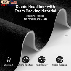 Suede Auto Headliner Fabric 98″ L × 60″ W with Foam Backing – Black Interior Rep