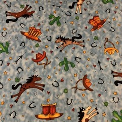 Giddyup Fabric By Kari Pearson For Quilting Treasures Horses Hats Boots Blue BTY