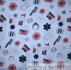 BonEFul FQ Cotton Quilt Gray White Navy Blue Nurse RN LPN Heart Dr Print USA OOP