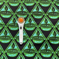 Vintage Candle Burning Green Blue Black Cotton Fabric African Vibe 4 yards x 42″