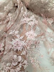 Fabric Sold By The Yard Blush Beaded Lace Floral Flowers Embroidery Scalloped
