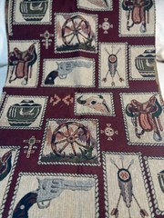 Fabric – Vintage Upholstery Tapestry Western Cowboy in Rope Frames 18″ L x 54″ W