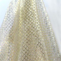 Gold Print Fish Scale Mesh Fabric Costume Clothes Dress Curtain Background Decor