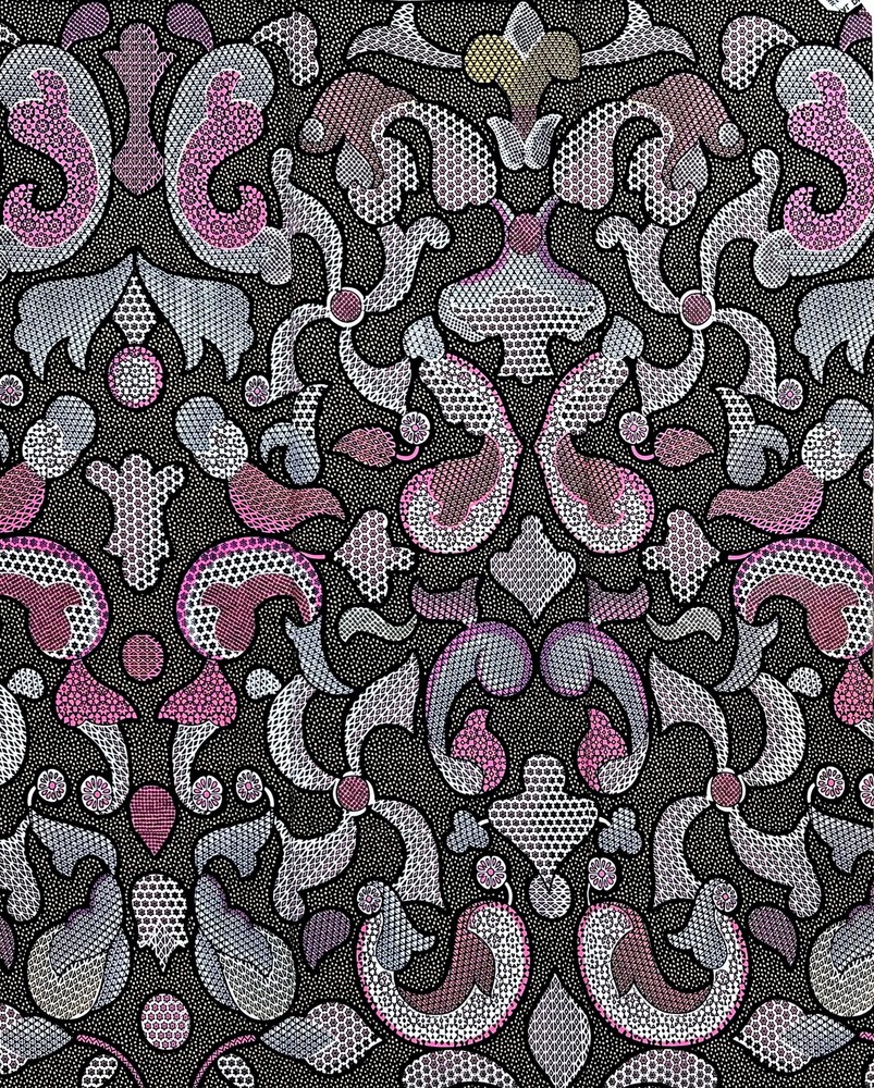 African Print Fabric/ Ankara – Pink, Beige, Black “Midnight Manuscript’, 1 YARD