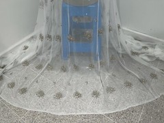 15 Yard OFF WHITE GOLD Embroidery Stretch Bridal Lace Fabric 50” Width