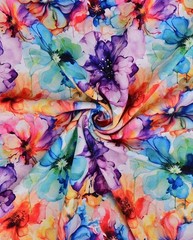 1M X 1.50M Cotton Jersey Watercolour Flowers