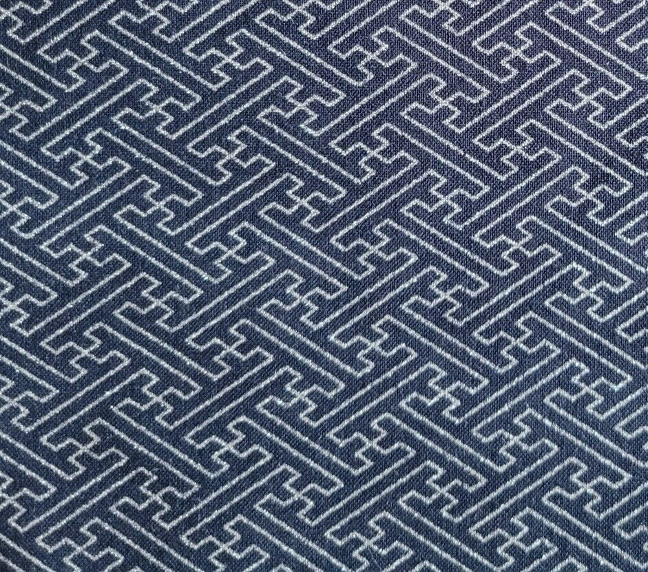 Navy Blue Japanese Cotton Shirting w/ Silver Eternity/Family Prosperity Print