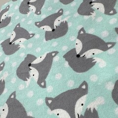 Joann Snuggle Flannel Cotton Fabric Aqua Gray White Fox Print 1 yd.