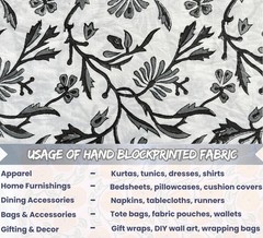 Indian Hand Block Print 60/60 100% Cotton Fabric by The Yard, Lightweight Flo…