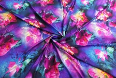 55” Wide Digitally Print Lotus Floral Viscose Fabric Dress Material Rayon