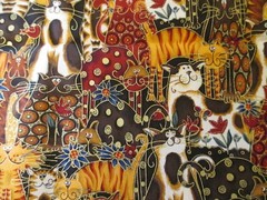 Cotton Fabric Makower Fancy Cats Crowd Rich Colors Gold Metalic Outline BTYx44
