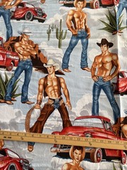 Alexander Henry Wranglers Shirtless Cowboy Fabric Sexy Country Truck Yd Blue