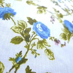 Classic Blue Rose Floral Print Poly Cotton Fabric 58″ By The Yard Victorian Rose