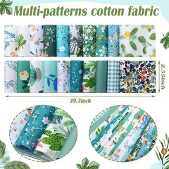 40 PCS Blue Green Floral Fabric Quilting Strips 2.55 Inch Roll DIY Patchwork