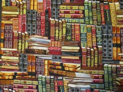 BOOKS ON SHELVES METALLIC THREAD COTTON FABRIC FQ