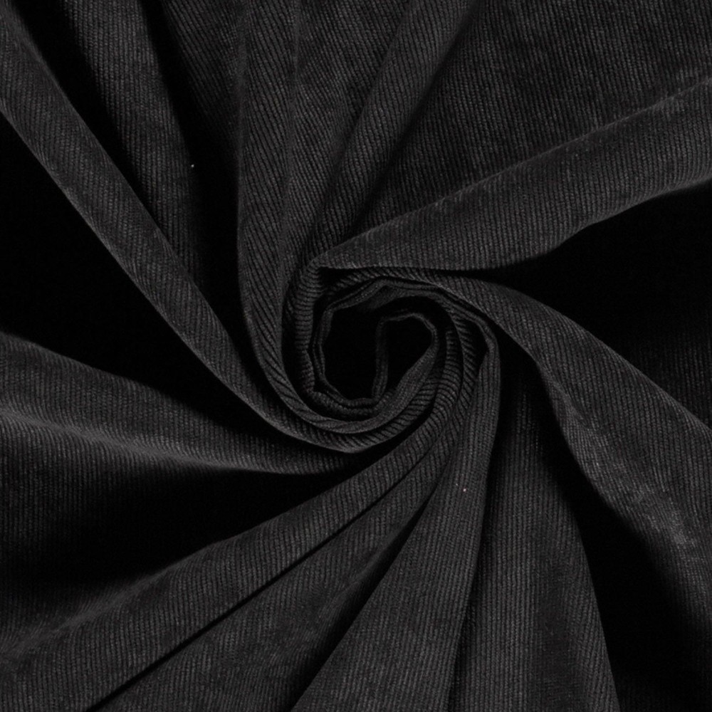 Stretch Baby Needle Cord 21 Wale Fabric Material BLACK