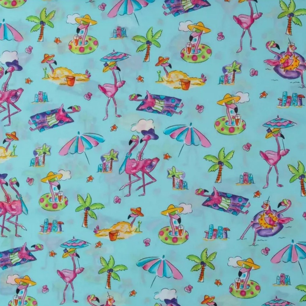 Flamingo Beach Fabric by the Yard, Tropical Summer Quilting Cotton, t6/13