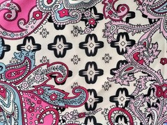 Ornate Italian Paisley Viscose Challis Fabric 60×80″ Pink Red Blue White 2.2 Yds