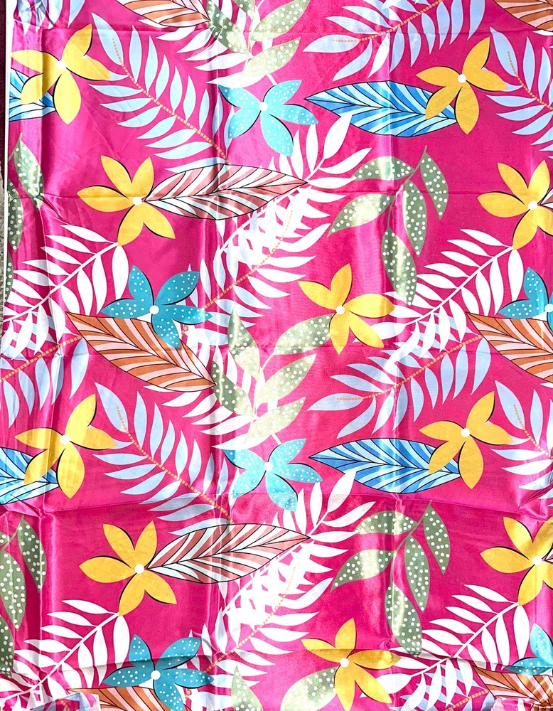 African Print, Satin Fabric – Pink, Orange “Athilah’s Garden”, Yard or Wholesale