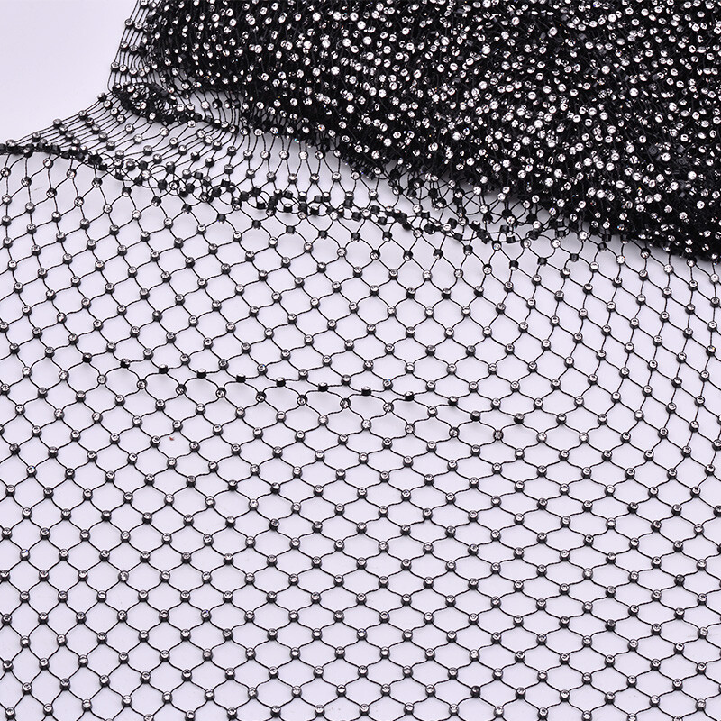 1 Yard Diamante Fishing Net Fabric Crystal Hollow Out for Clothes Top Accessory