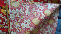 Vintage Crantex Fabrics Bold Floral Textured Red White Yellow Floral 2.5yd x 45″