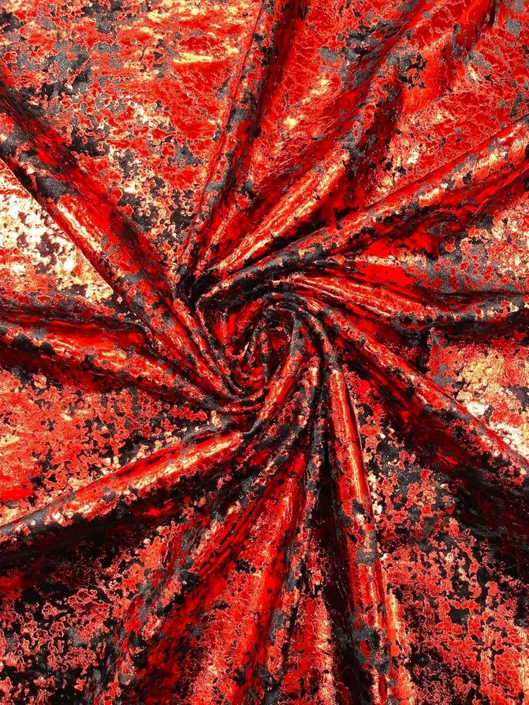 Red Stretch Velvet Splatter foil design/4-way Stretch Fabric by the yard