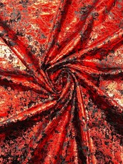 Red Stretch Velvet Splatter foil design/4-way Stretch Fabric by the yard