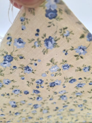 VTG Fabric Cotton Quilting 57×45″ Joan Kessler Mini Blue Floral on Pastel Yellow