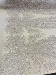 White Celestial Fern Beaded Lace Fabric – Crystal Embroidered Tulle Prom Fabric