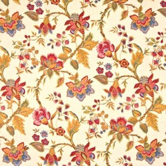 1.625 Yards Edgar Floral DOCUMENT Red Linen Drapery Curtain Pillow Fabric BTY