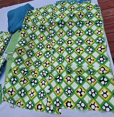 Vintage Fabric Scrap LOT Lime Green Wool Blue Mid Century Mod Aunt Leo D5