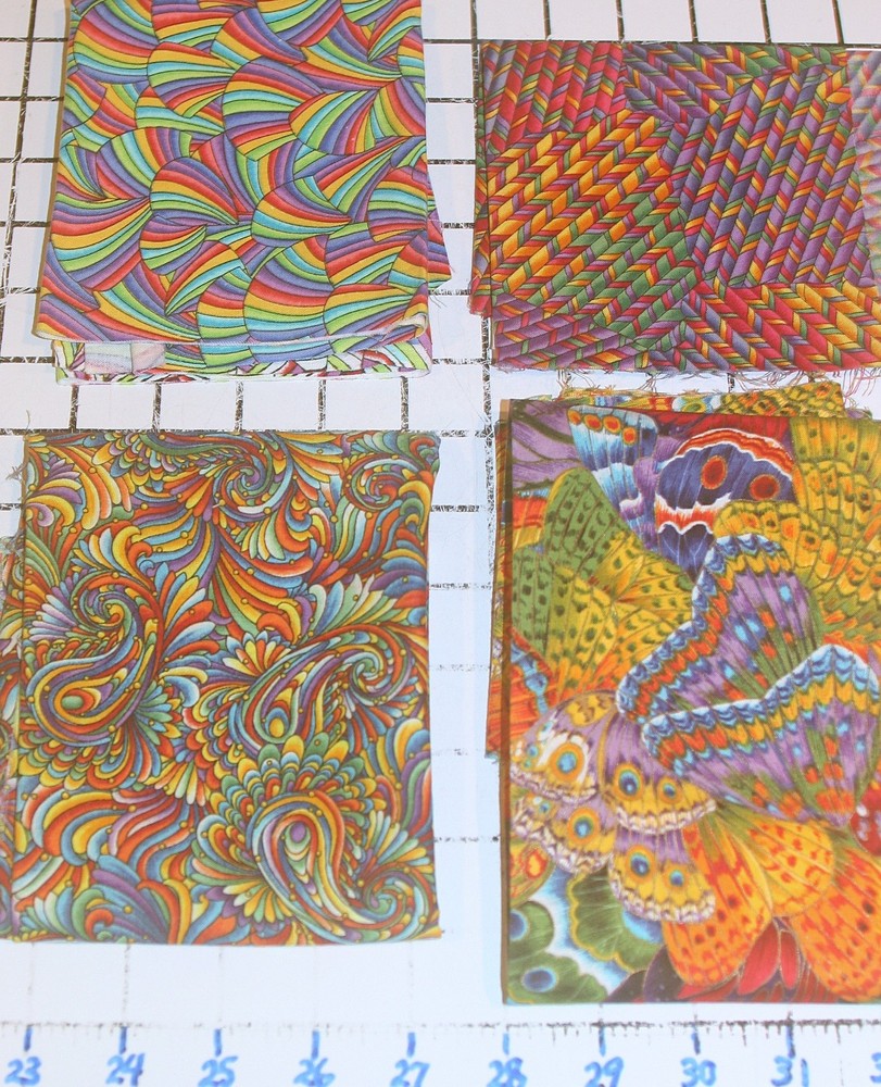 4 Fabric Quilt Material Patterns & Bright Colors Scrap Pieces Colorful Bright