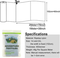 Black Waterproof 40D Ripstop Nylon Fabric, 60×39 Inches for DIY Outdoor Projects