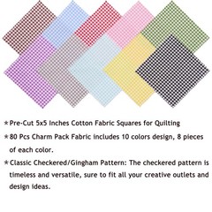 80Pcs 5×5 inch Gingham Cotton Fabric Squares, Plaid Charm Packs for Quilting …