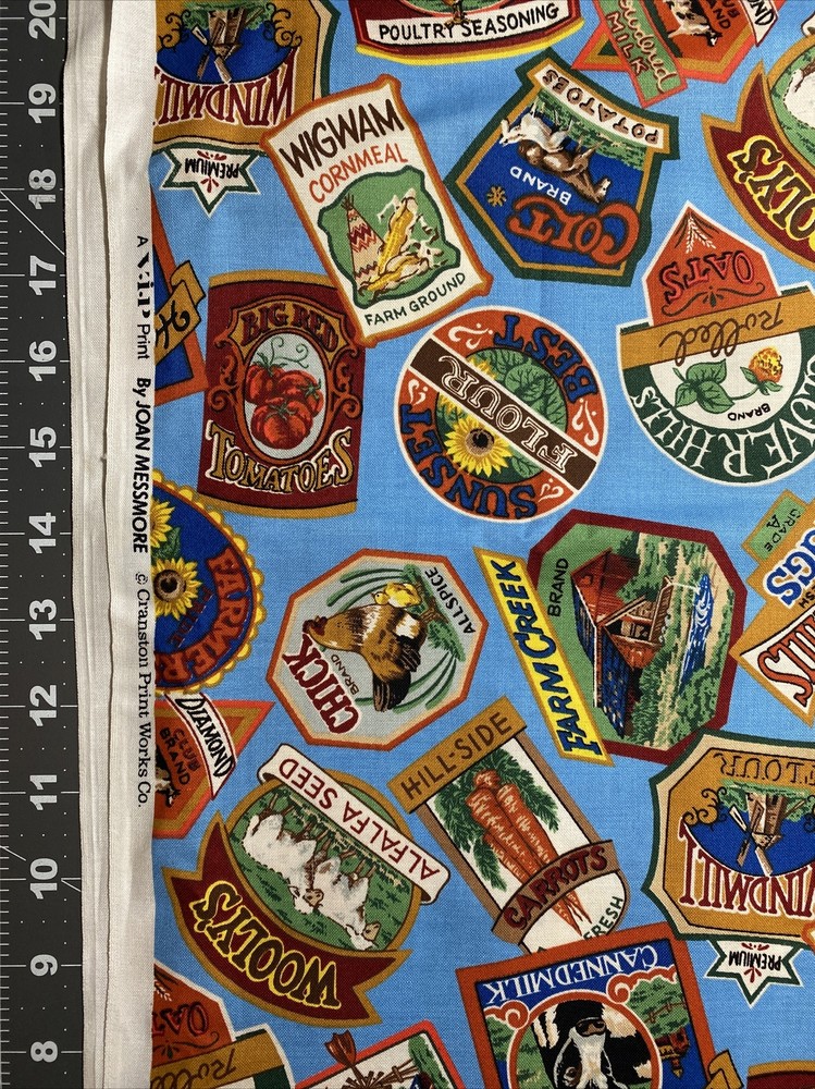 Food Labels Joan Messmore Cranston Cotton Fabric 1/2 Yard 17.5” By 44”