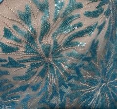Turquoise Blue Silver Beads Sequins Embroidery Fabric 50” Width Sold By The Yard