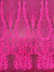 Francesca HOT PINK Vines and Diamonds Pattern Sequins on Mesh Lace Fabric by th