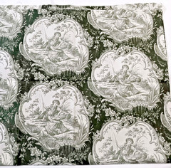 Sage Green TOILE Fabric Boy and Girl by a Pond 1 yd x 44″ Cotton Victorian