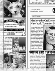 Cotton Cats Newspaper Quirky Cats Cotton Fabric Print by the Yard D382.65