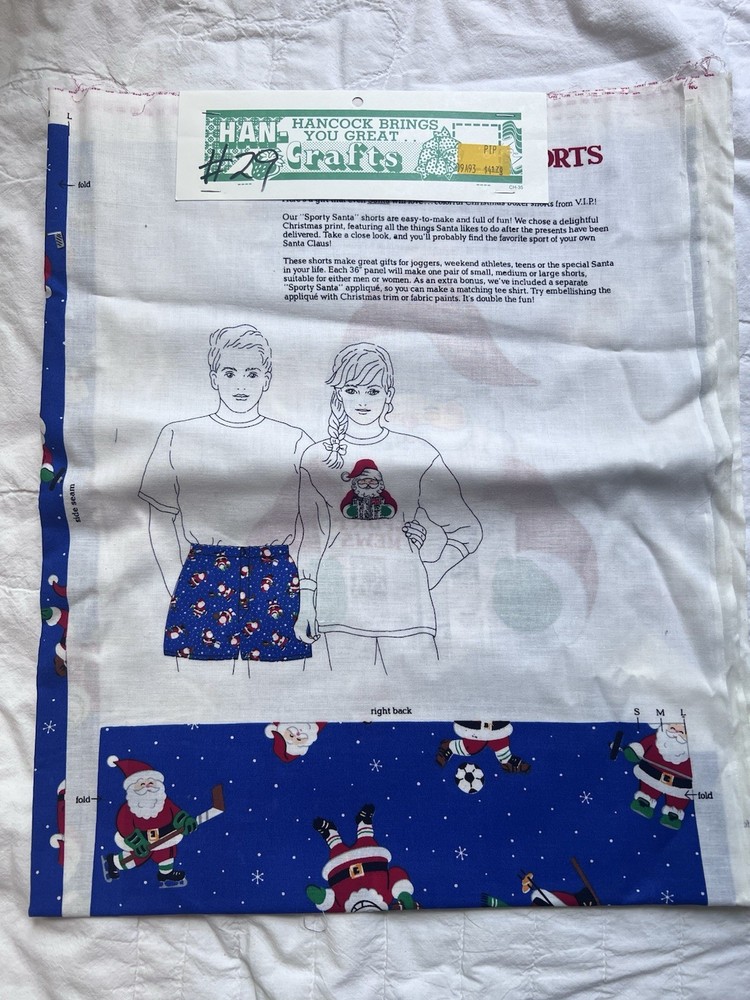 Vintage Cut & Sew Fabric Panel Christmas Mens Boxer Shorts & Santa Applique S-L