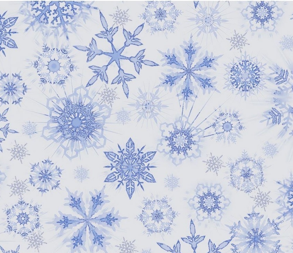 “Ice” Tossed Shimmery Snowflakes, Snowflake, Winter Fabric•Cott•*BTY*Wh/Blue•FAS