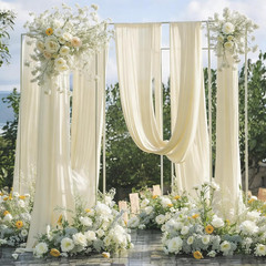 Ivory Wedding Arch Draping Fabric, 1 Pack 29″ X 20FT Sheer Fabric Arch Drapery C