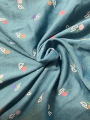 Vintage Loomskill Inc. Printed Teal Knit Fabic 1 1/2 yard x 58″ + Cut scraps