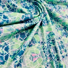Abstract Geometric Green and Blue Spandex Fabric 4 Way Stretch for Swimwear