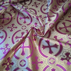 Purple Gold Metallic Brocade Fabric For Lent Resurrection Religious Liturgical