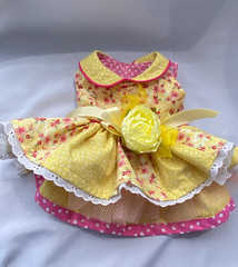 Pink Floral on Yellow Cotton Fabric; 2 Cuts: Total 4 3/8 Yds