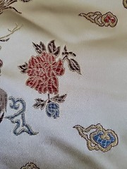 Chinese dragon and phoenix pattern brocade fabric, satin sheen, 45×142 inches
