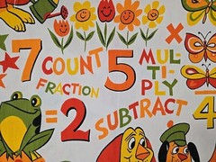 Vtg House ‘N Home Fabrics Children’s Novelty Fabric 1.1 Yd Math Theme Dogs Frogs